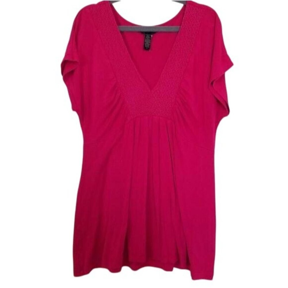 Banana Republic Womens Stretch V-Neck red Tunic Top detail along collar casual